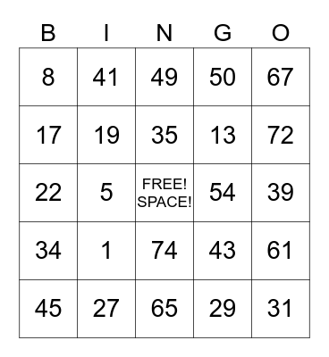 Untitled Bingo Card