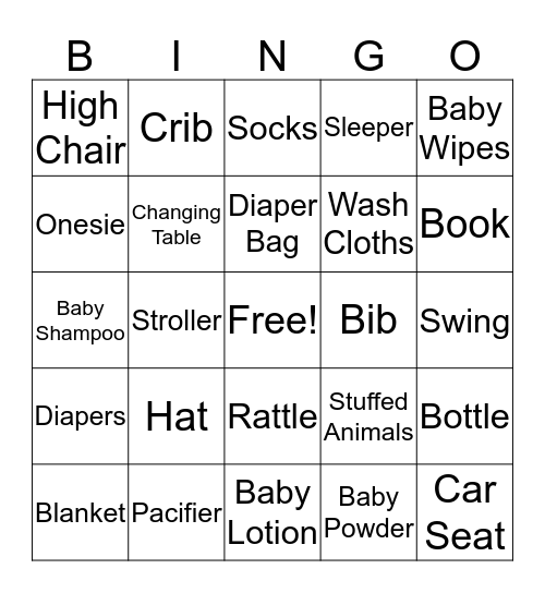 Baby Bingo Card