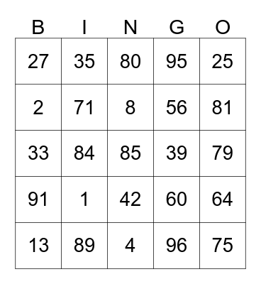 bingo op een eeuwfeest.... Bingo Card