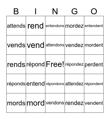 Regular -re verbs Bingo Card