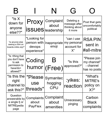 MITRE Slack Bingo Card