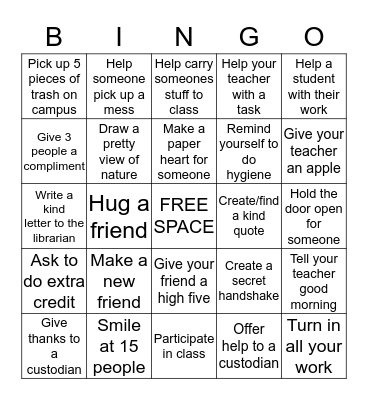 Kind-Hearted Bingo Card