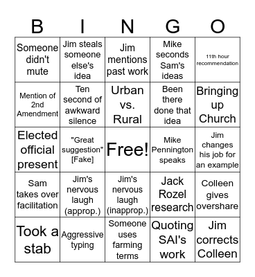 Special Council Work Group BINGO Card