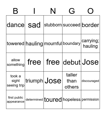 Jose! Born to Dance Bingo Card