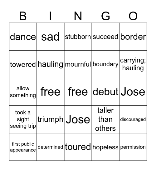 Jose! Born to Dance Bingo Card