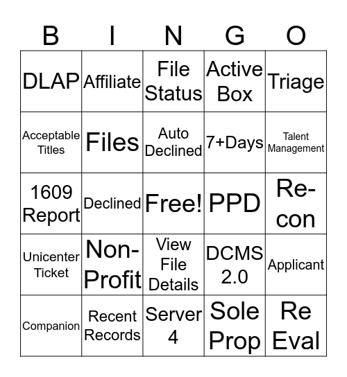 PPD Bingo Card