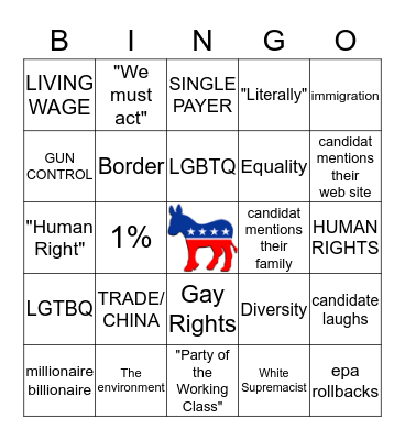 JANUARY 14 2020 DEMOCRATIC DEBATE BINGO Card