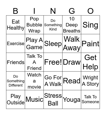 Coping Skill BINGO Card