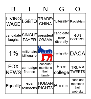 JANUARY 14 2020 DEMOCRATIC DEBATE BINGO Card