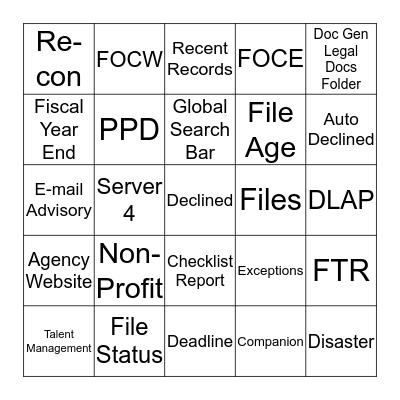 PPD Bingo Card