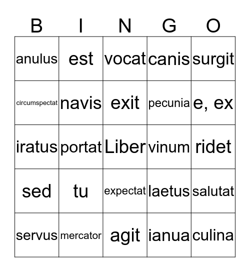 Latin Bingo Card
