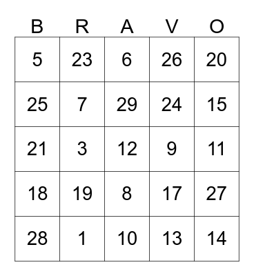 Los numeros 1-30 Bingo Card