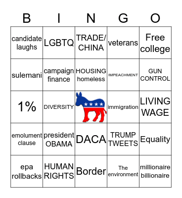 JANUARY 14 2020 DEMOCRATIC DEBATE BINGO Card