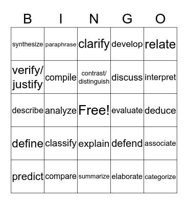 Classroom Vocabulary Bingo Card