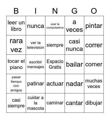 Pasatiempos Y adverbios de Frecuencia Bingo Card