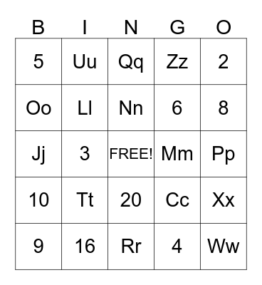 Alphabet Bingo Card