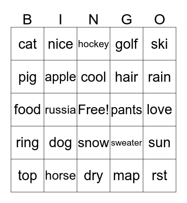 Russian Bingo Card