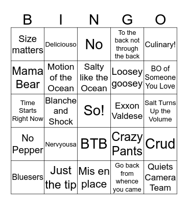 Worst Cooks Bingo Card