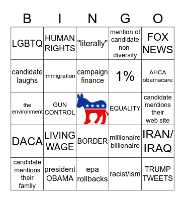 JANUARY 14 2020 DEMOCRATIC DEBATE BINGO Card