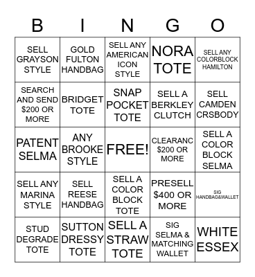 MICHAEL KORS HANDBAGS Bingo Card