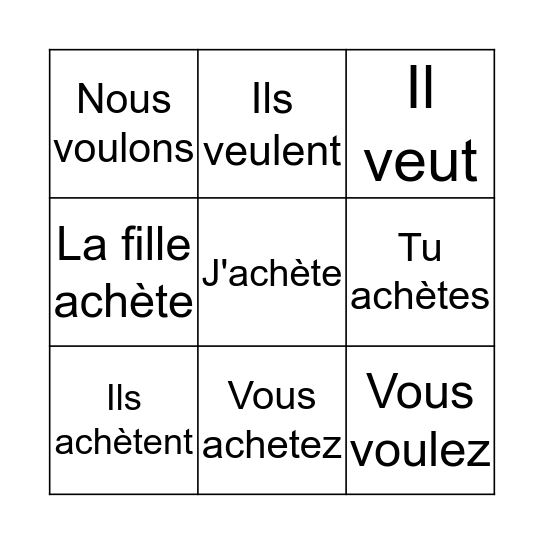 Vouloir et Acheter Bingo Card