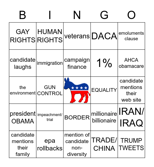 JANUARY 14 2020 DEMOCRATIC DEBATE BINGO Card