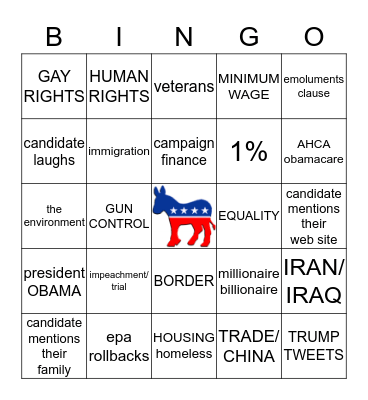 JANUARY 14 2020 DEMOCRATIC DEBATE BINGO Card