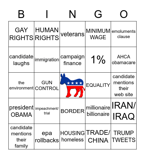 JANUARY 14 2020 DEMOCRATIC DEBATE BINGO Card