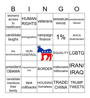 JANUARY 14 2020 DEMOCRATIC DEBATE BINGO Card