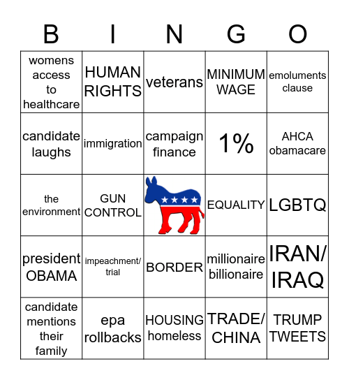 JANUARY 14 2020 DEMOCRATIC DEBATE BINGO Card