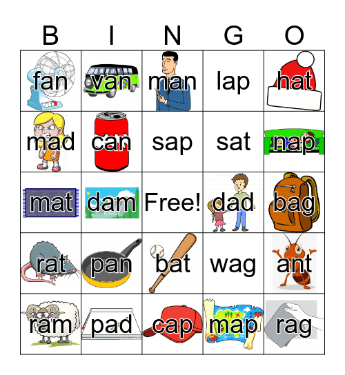 Unit 1 and Unit 2 Words - am, an, ag, ad, ap, at Bingo Card