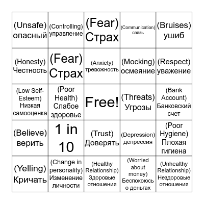 Elder Abuse Bingo - Russian Bingo Card