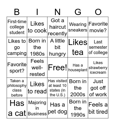 Icebreaker Bingo Card