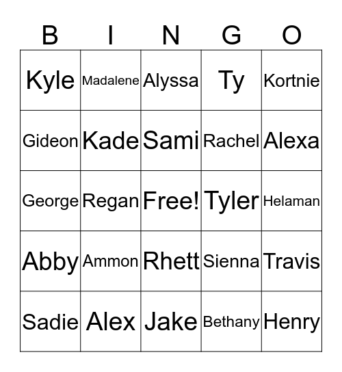Cousins  Bingo Card
