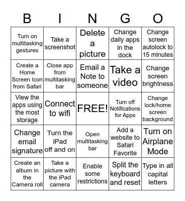 iPad Bingo Card