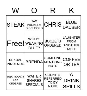 WORK Bingo Card