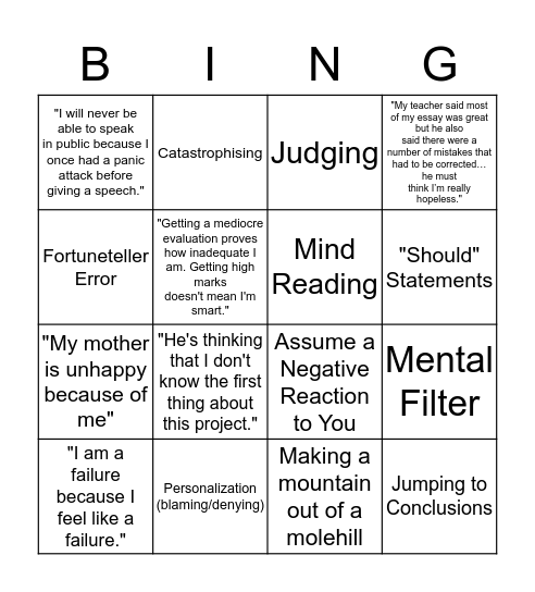 Cognitive Distortions Bingo Card