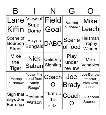 Tigers vs Tigahs Bingo Card
