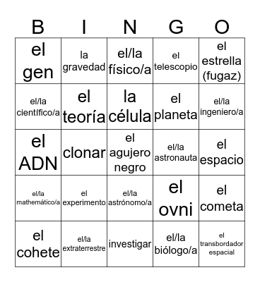 El Universo y La Ciencia Bingo Card