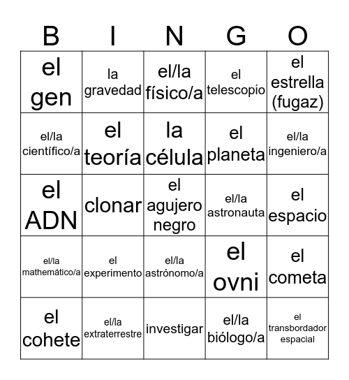 El Universo y La Ciencia Bingo Card