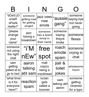 jojo spotlight’s stupid fuckin server Bingo Card