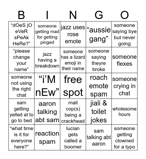 jojo spotlight’s stupid fuckin server Bingo Card