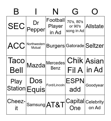 Tigers vs Tigahs Commercials Bingo Card