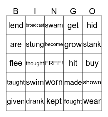 English Irregular Verbs - all forms Bingo Card
