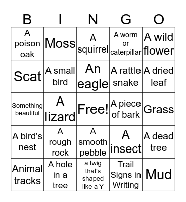 Hiking Bingo Card