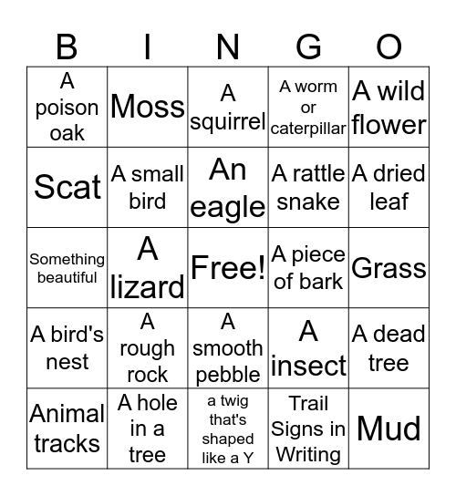 Hiking Bingo Card