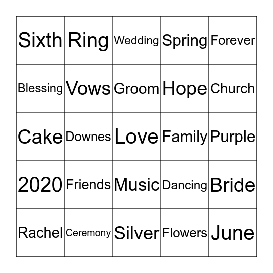 Rachel & Dan's Happily Ever After Bingo Card
