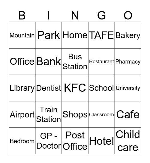 Place Bingo 2 Bingo Card