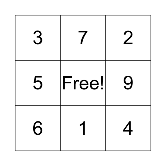 Number Bingo Card