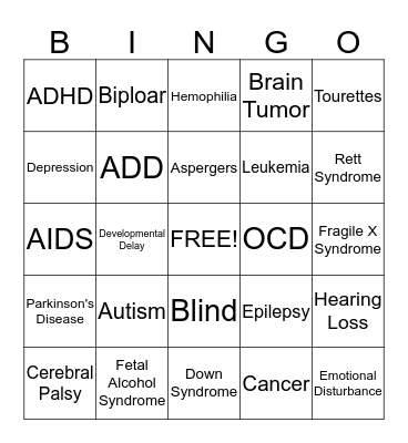 Disabilities Bingo Card
